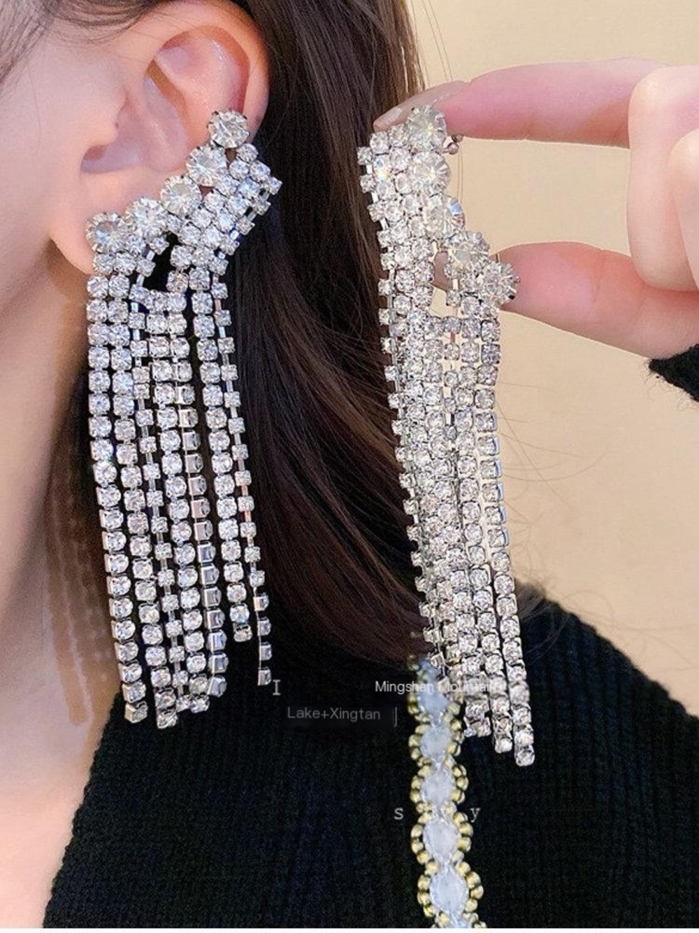 Crystal Fringe Drop Earrings - Silver Rhinestone Statement